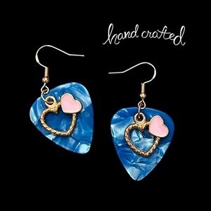 Hand Crafted Earrings Repurposed Guitar PicksI Double Heart You Pale Pink Hearts